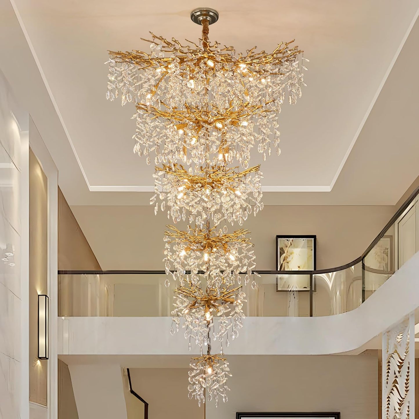 Modern Tree Branch Crystal Chandelier Luxury Silver Crystal Pendant Lighting 18" Contemporary 6-Light Chandeliers for Dining Room Kitchen Bedroom Living Room