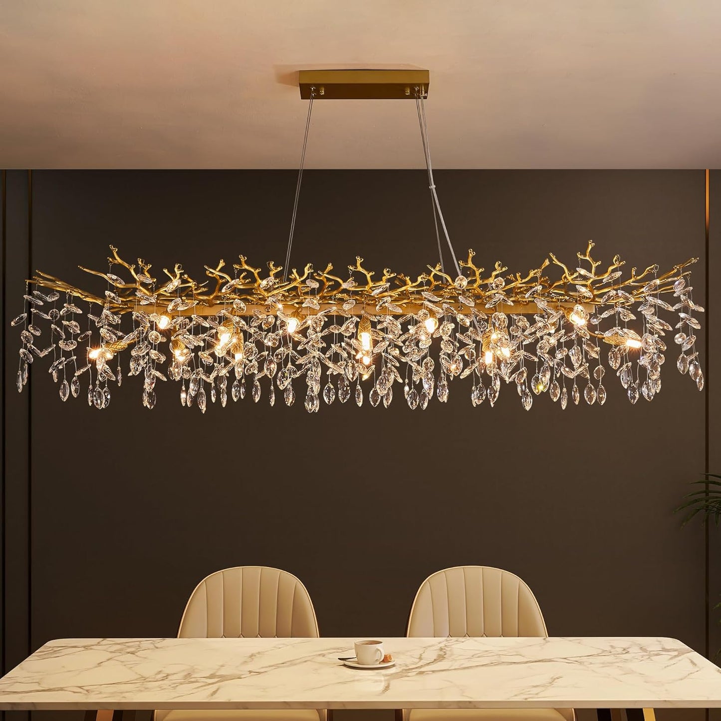 Modern Tree Branch Crystal Chandelier Luxury Silver Crystal Pendant Lighting 18" Contemporary 6-Light Chandeliers for Dining Room Kitchen Bedroom Living Room