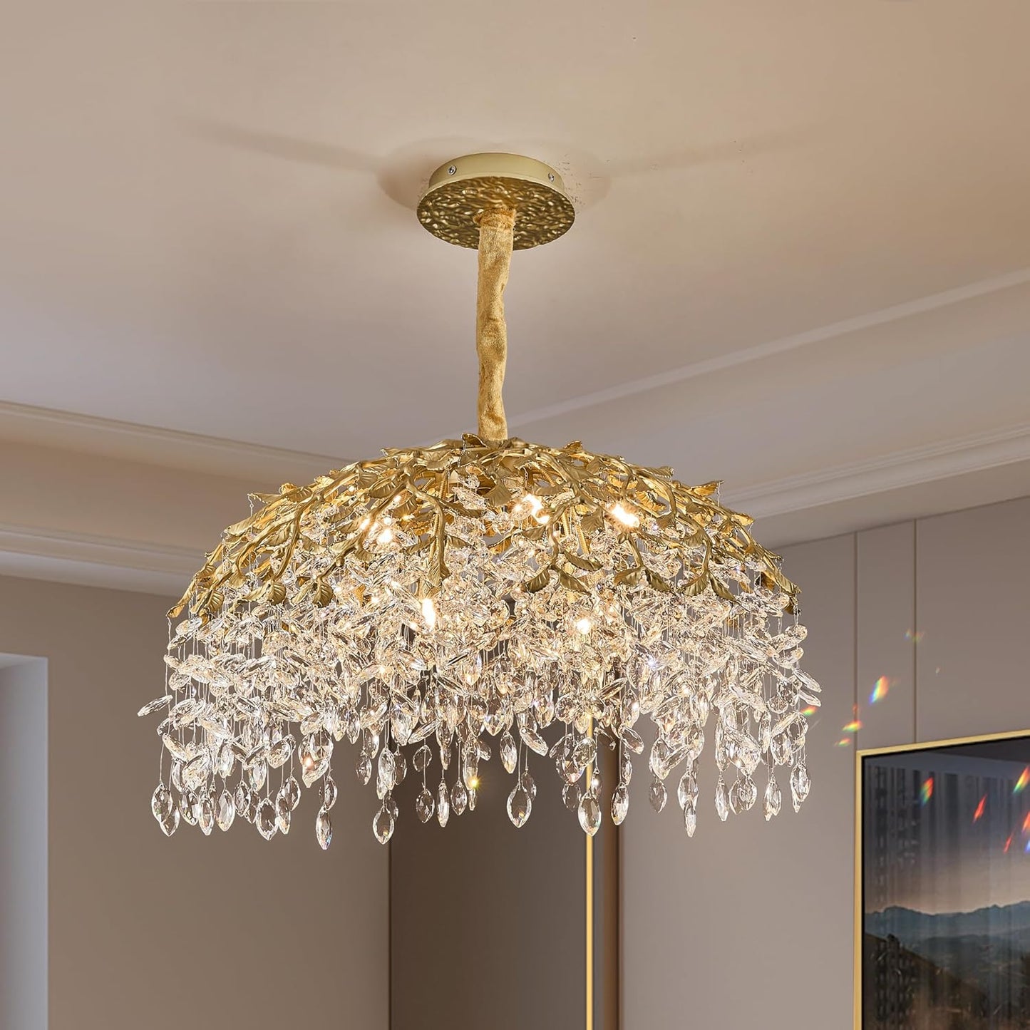 Modern Tree Branch Crystal Chandelier Luxury Silver Crystal Pendant Lighting 18" Contemporary 6-Light Chandeliers for Dining Room Kitchen Bedroom Living Room