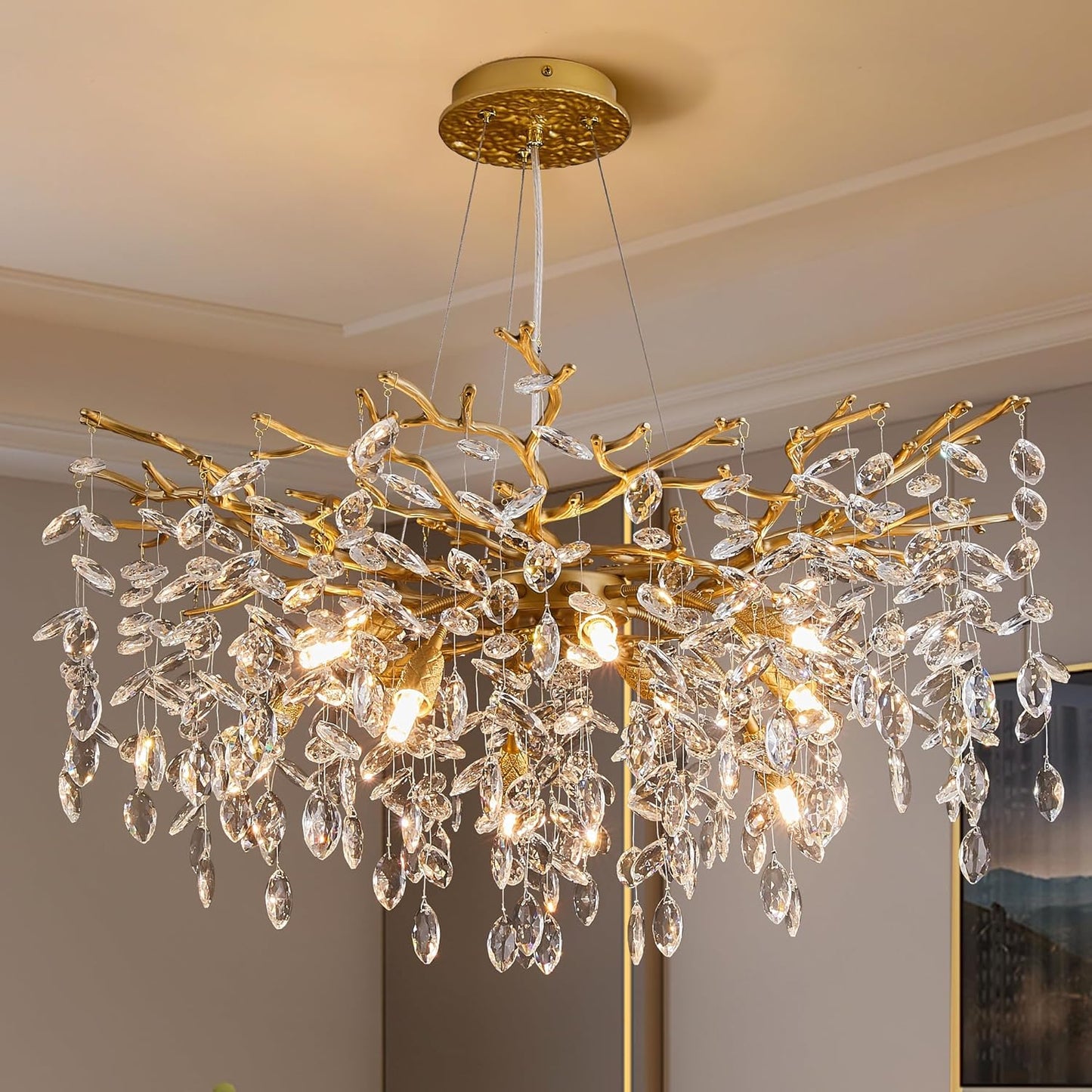 Modern Tree Branch Crystal Chandelier Luxury Silver Crystal Pendant Lighting 18" Contemporary 6-Light Chandeliers for Dining Room Kitchen Bedroom Living Room