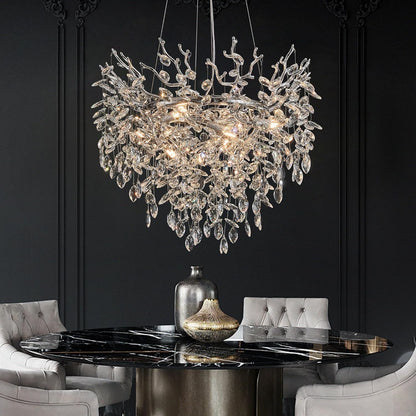 Modern Tree Branch Crystal Chandelier Luxury Silver Crystal Pendant Lighting 18" Contemporary 6-Light Chandeliers for Dining Room Kitchen Bedroom Living Room