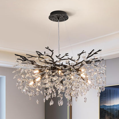 Modern Tree Branch Crystal Chandelier Luxury Silver Crystal Pendant Lighting 18" Contemporary 6-Light Chandeliers for Dining Room Kitchen Bedroom Living Room