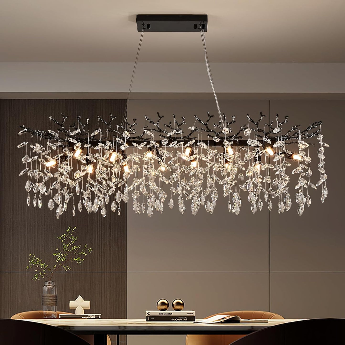 Modern Tree Branch Crystal Chandelier Luxury Silver Crystal Pendant Lighting 18" Contemporary 6-Light Chandeliers for Dining Room Kitchen Bedroom Living Room