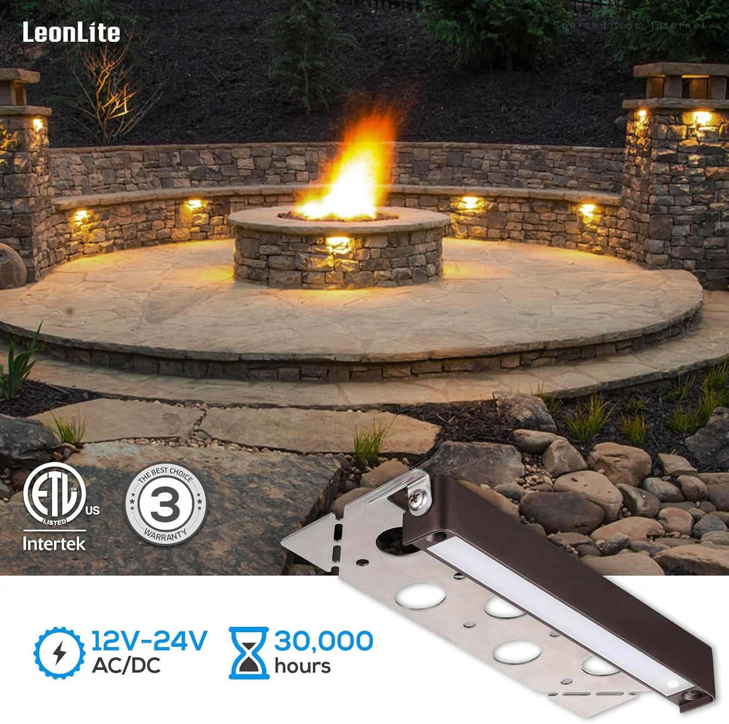 LEONLITE 8-Pack 7 Inch LED Hardscape Lighting, Update Retaining Wall Lights, LED Landscape Lighting, 12-24V AC/DC Paver Light Low Voltage, 3W/4W/5W Dimmable Outdoor Step Lights, 2700K Soft White, ETL