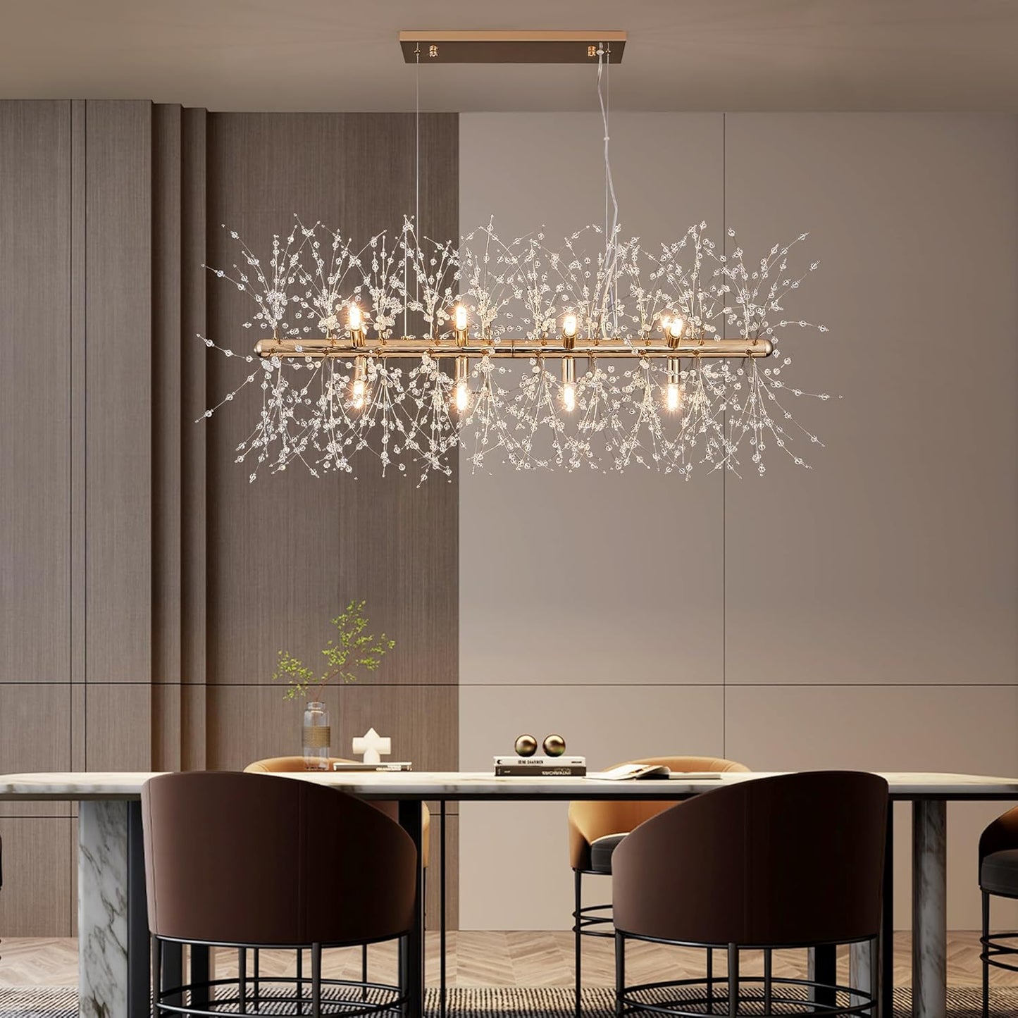 Modern Tree Branch Crystal Chandelier Luxury Silver Crystal Pendant Lighting 18" Contemporary 6-Light Chandeliers for Dining Room Kitchen Bedroom Living Room