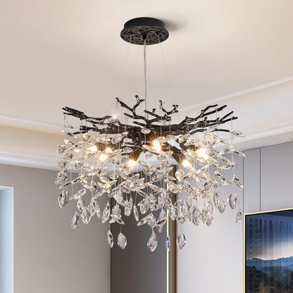 Modern Tree Branch Crystal Chandelier Luxury Silver Crystal Pendant Lighting 18" Contemporary 6-Light Chandeliers for Dining Room Kitchen Bedroom Living Room