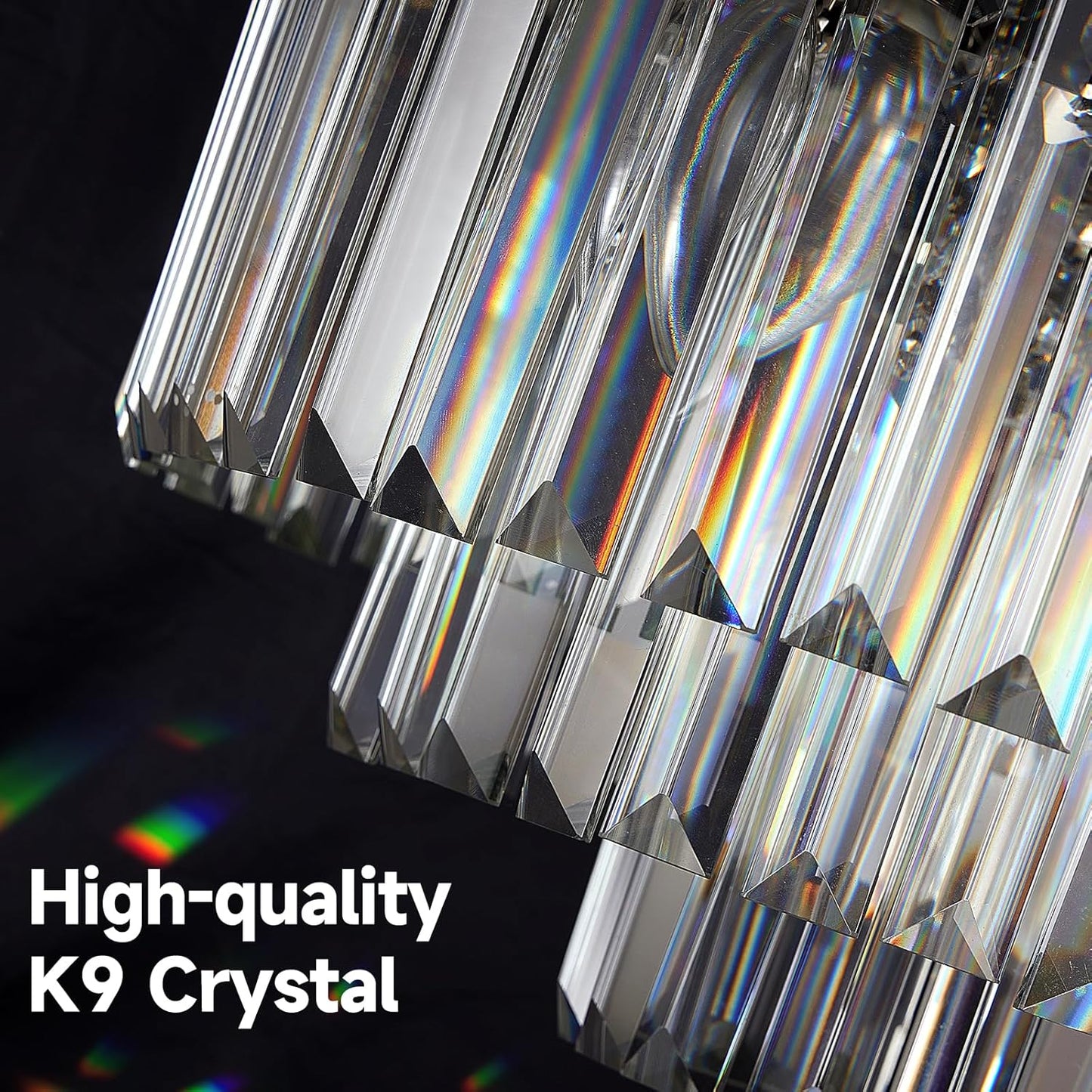 16" Black Crystal Chandelier Ceiling Light, Flush Mount 5-Lights 3-Tier K9 Crystal Round Chandelier Light for Dining Room Kitchen Island Living Room Bedroom