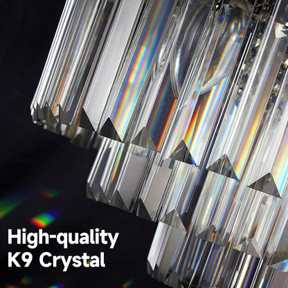 16" Black Crystal Chandelier Ceiling Light, Flush Mount 5-Lights 3-Tier K9 Crystal Round Chandelier Light for Dining Room Kitchen Island Living Room Bedroom