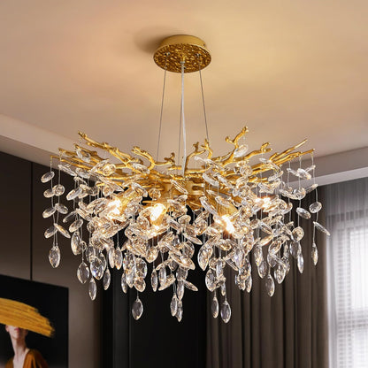Modern Tree Branch Crystal Chandelier Luxury Silver Crystal Pendant Lighting 18" Contemporary 6-Light Chandeliers for Dining Room Kitchen Bedroom Living Room