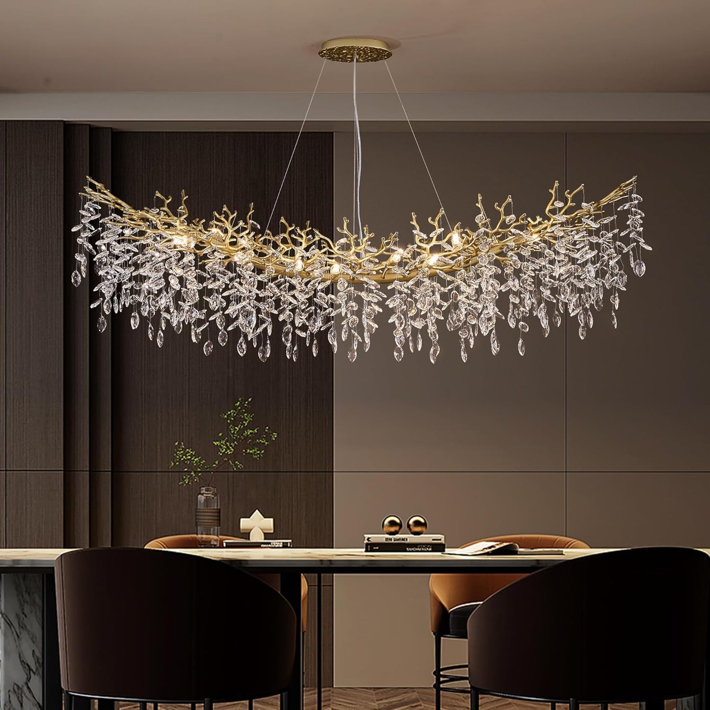 Modern Tree Branch Crystal Chandelier Luxury Silver Crystal Pendant Lighting 18" Contemporary 6-Light Chandeliers for Dining Room Kitchen Bedroom Living Room