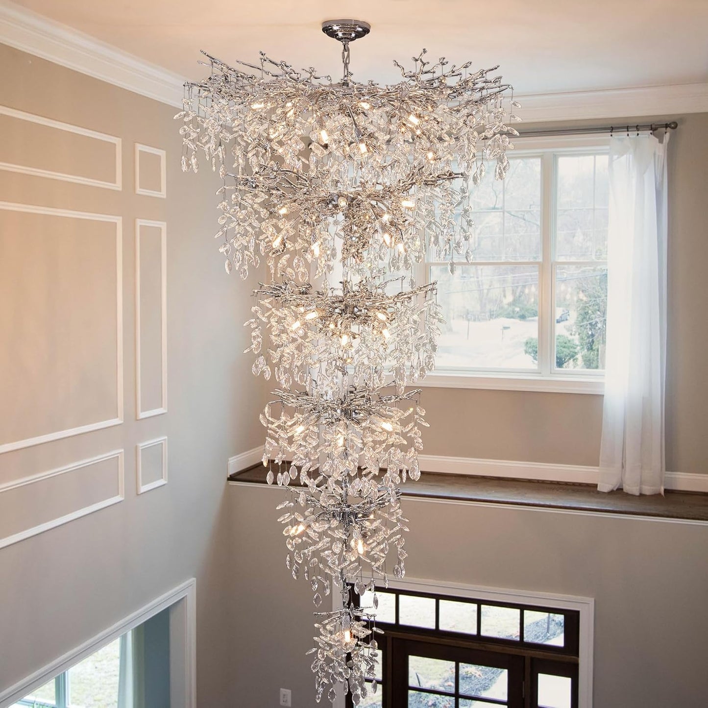 Modern Tree Branch Crystal Chandelier Luxury Silver Crystal Pendant Lighting 18" Contemporary 6-Light Chandeliers for Dining Room Kitchen Bedroom Living Room