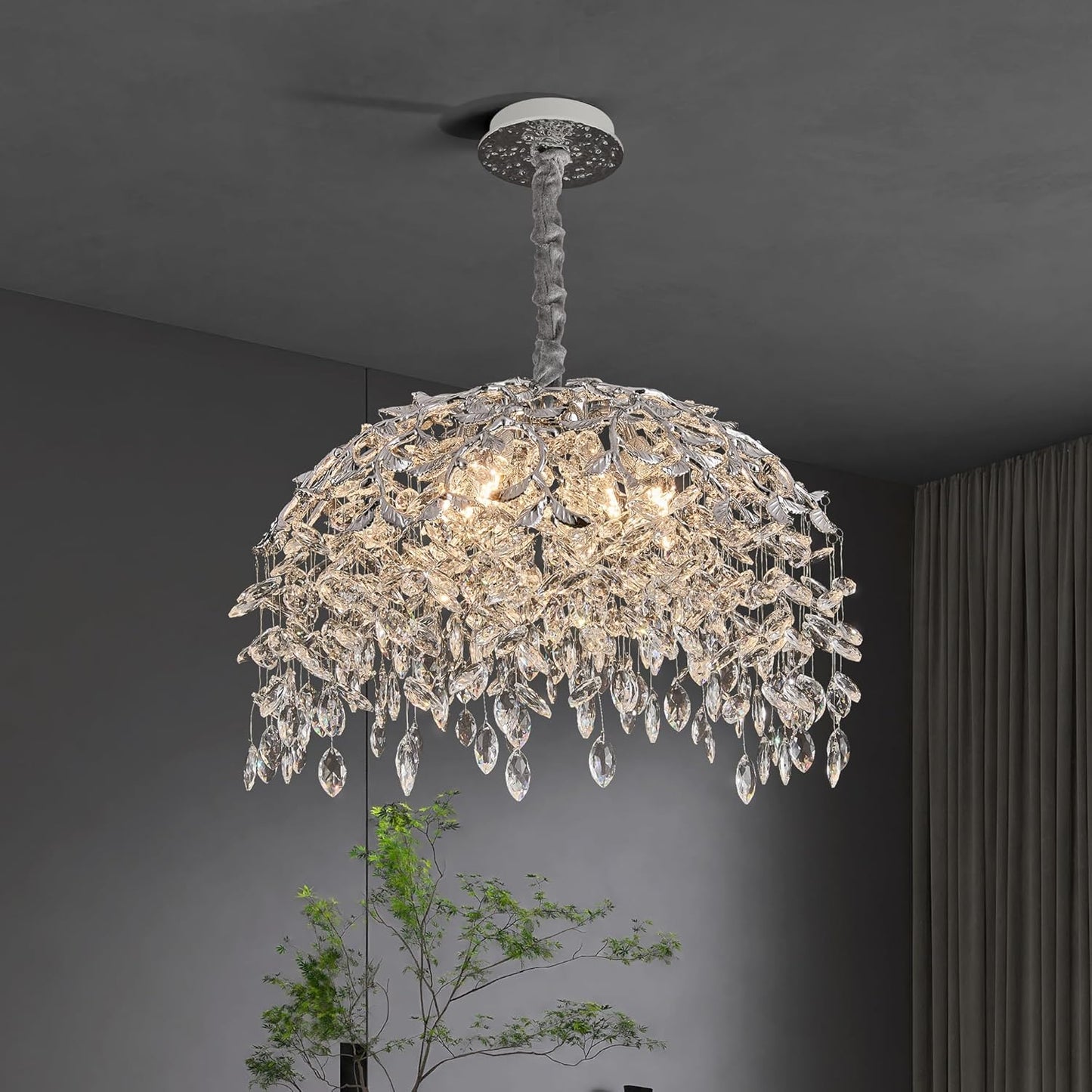 Modern Tree Branch Crystal Chandelier Luxury Silver Crystal Pendant Lighting 18" Contemporary 6-Light Chandeliers for Dining Room Kitchen Bedroom Living Room