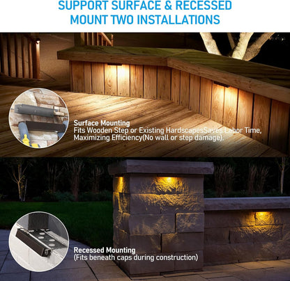 LEONLITE 8-Pack 7 Inch LED Hardscape Lighting, Update Retaining Wall Lights, LED Landscape Lighting, 12-24V AC/DC Paver Light Low Voltage, 3W/4W/5W Dimmable Outdoor Step Lights, 2700K Soft White, ETL