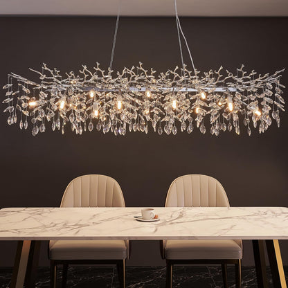 Modern Tree Branch Crystal Chandelier Luxury Silver Crystal Pendant Lighting 18" Contemporary 6-Light Chandeliers for Dining Room Kitchen Bedroom Living Room