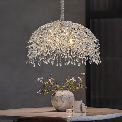 Modern Tree Branch Crystal Chandelier Luxury Silver Crystal Pendant Lighting 18" Contemporary 6-Light Chandeliers for Dining Room Kitchen Bedroom Living Room