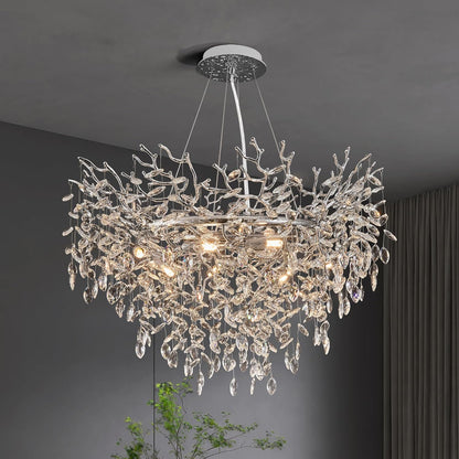 Modern Tree Branch Crystal Chandelier Luxury Silver Crystal Pendant Lighting 18" Contemporary 6-Light Chandeliers for Dining Room Kitchen Bedroom Living Room