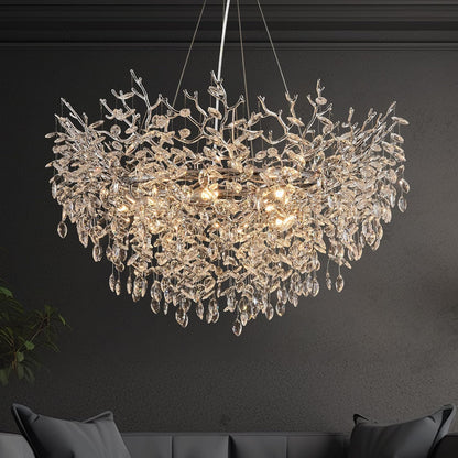 Modern Tree Branch Crystal Chandelier Luxury Silver Crystal Pendant Lighting 18" Contemporary 6-Light Chandeliers for Dining Room Kitchen Bedroom Living Room