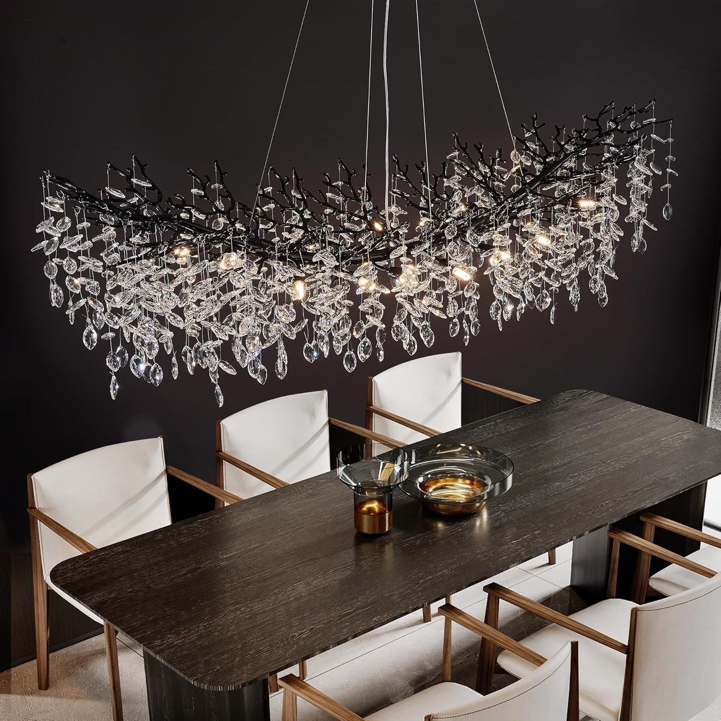 Modern Tree Branch Crystal Chandelier Luxury Silver Crystal Pendant Lighting 18" Contemporary 6-Light Chandeliers for Dining Room Kitchen Bedroom Living Room